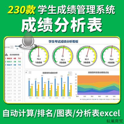 学生成绩排名统计分析个人成绩自动计算管理登记系统excel图模板