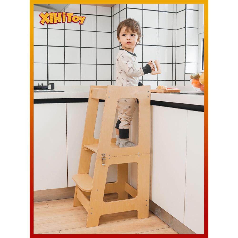 儿童洗漱台蒙氏多功能折叠学习塔宝宝厨房垫脚凳实木防滑洗手台阶