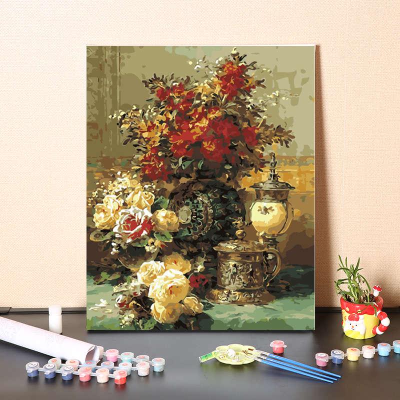 现货速发数字油画diy手工填充欧式复古花卉手绘涂色客厅装饰丙烯图片