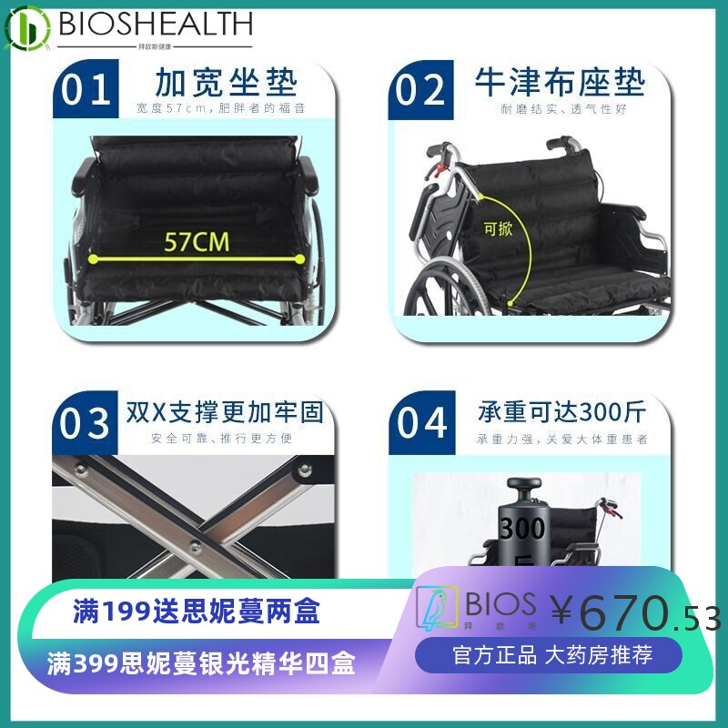 加宽加大轮椅老人专用轻便折叠加固瘫痪老人肥胖人群专用加厚轮椅