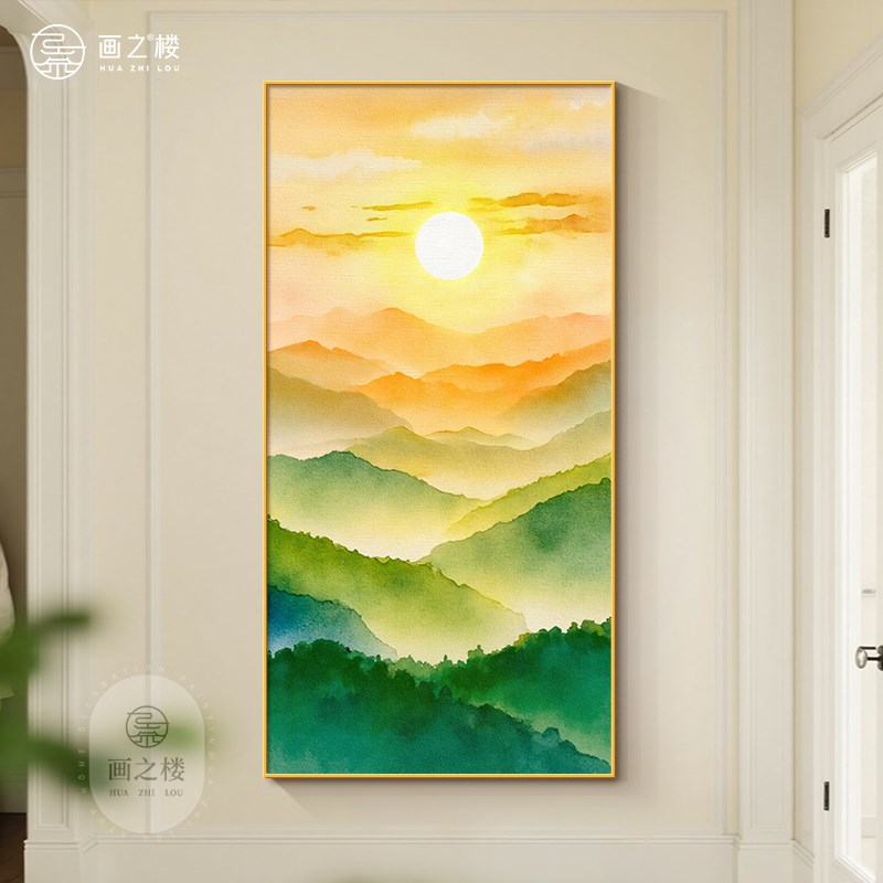 日照金山入户过道玄关装饰画有山C无水靠山图寓意好进门正对墙挂