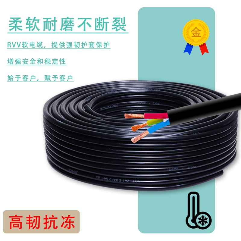 国标纯铜RVV电缆两芯家用2.5软护套线F4/6/10平方户外防水工程三