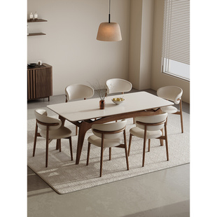 定制实木岩板餐桌现代简约进口白蜡木长方形小户型悬浮岩板餐桌椅