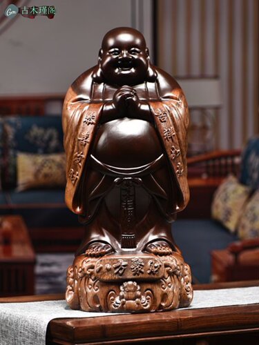 乌木雕刻弥勒佛像摆件八方向聚财笑佛大尺寸财家用红木工艺品实木