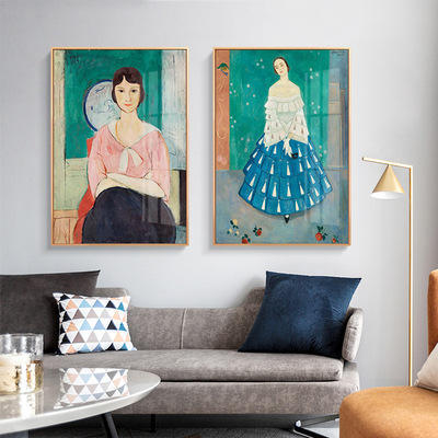 Einard Jolin纳尔乔林蓝裙少女小众人像装饰画北欧客厅文艺挂画