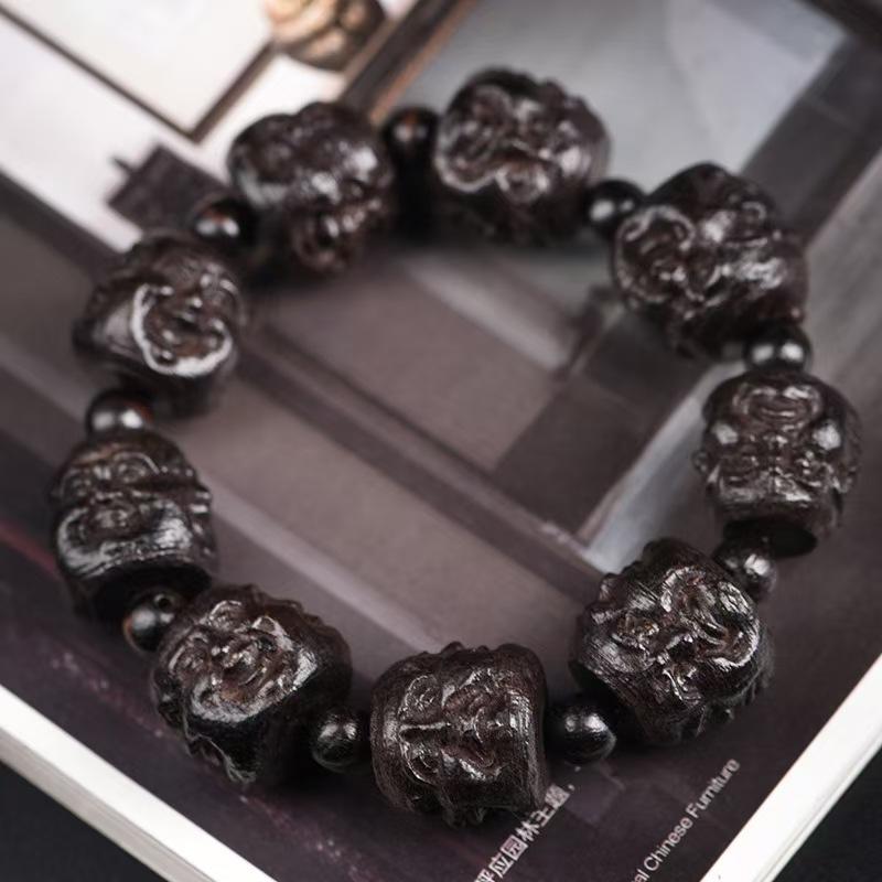 皮灰木黑檀雕刻手串喜怒哀乐四面佛男款木质文玩手串