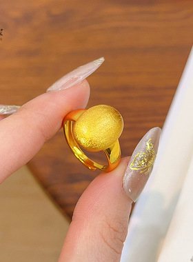 古法沙金磨砂拉丝鸽子蛋戒指宽面有求必应指环复古个性送女友礼物