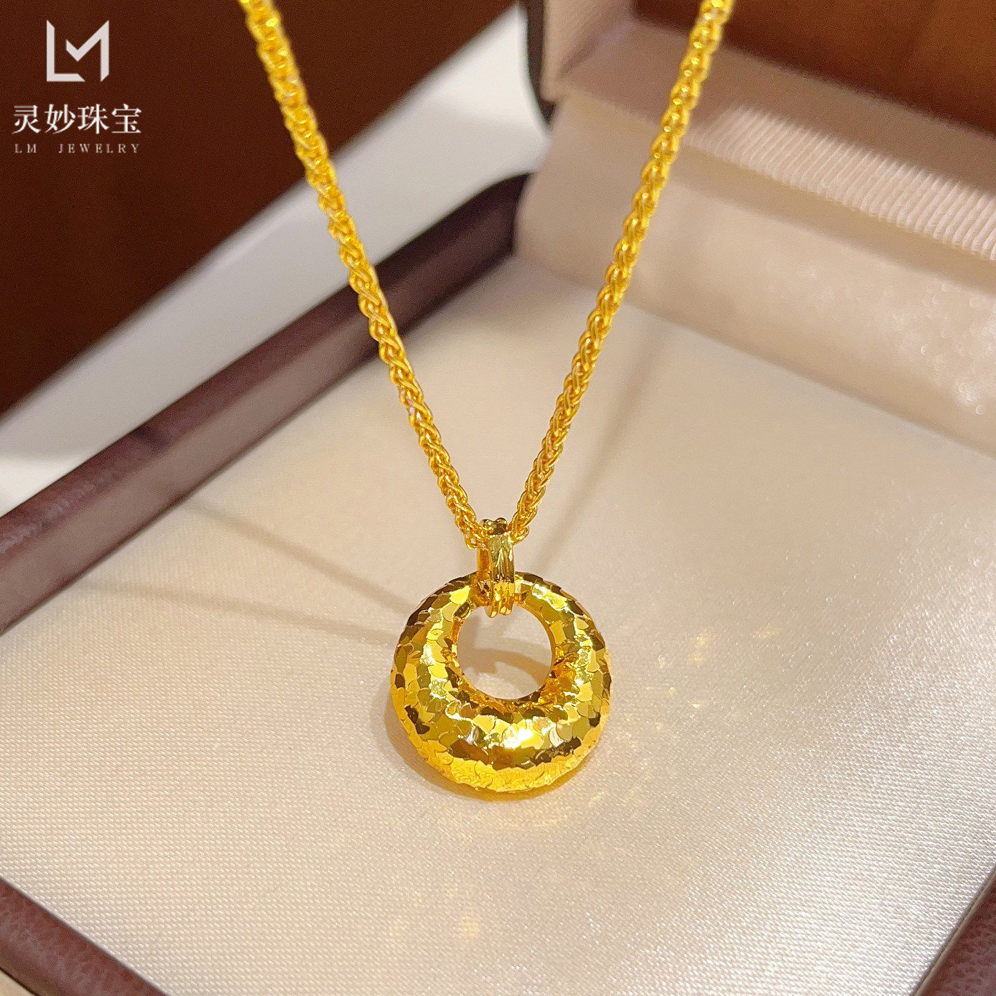 新中式古法越南沙金爆闪碎冰冰小金坨吊坠项链实心胖坨仿真金色