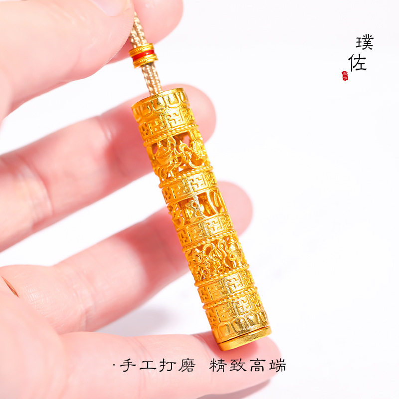 金店同款强保色古法越南沙金八宝随身金佛吊坠项链毛衣链女高级感