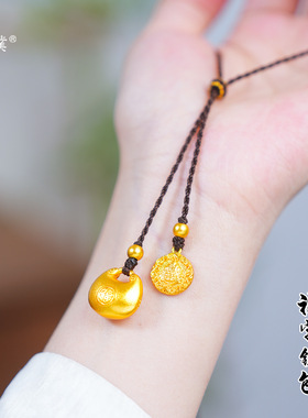 金店同款越南沙金黄财神福字锁包编绳项链新中式财源滚滚毛衣链女