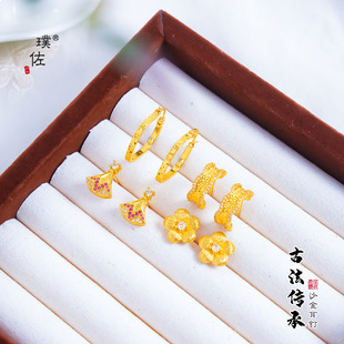 金店同款越南沙金不掉色镶钻碎碎冰葫芦方牌耳环高级设计感耳饰