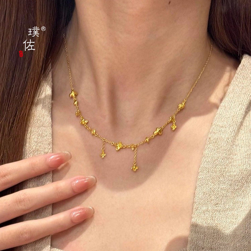 金店同款越南沙金桂花流苏项链女小众设计感高级温柔锁骨链送女友
