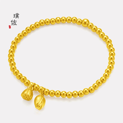 越南沙金不掉色传承两世欢莲蓬沙金手链女沙金古法珠轻奢