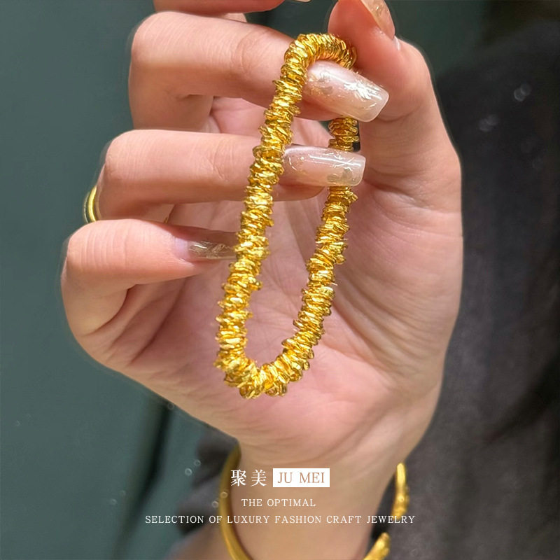 新中式国风古法越南沙金手工编织盘缠片弹力手串手链仿真金色新年