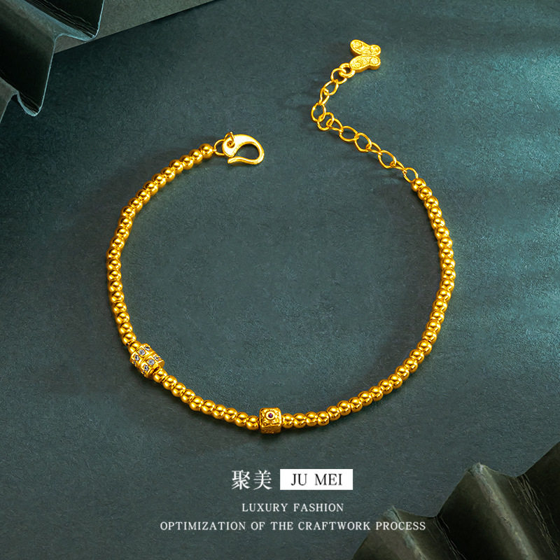 金店同款镶钻小蛮腰光珠越南沙金手链黄金色双排莫桑石点钻女手饰