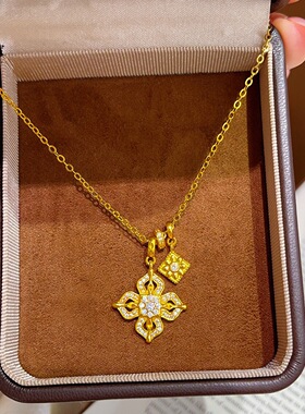 金店同款越南沙金不掉色点钻十字金刚杵吊坠项链镂空降魔杵锁骨链