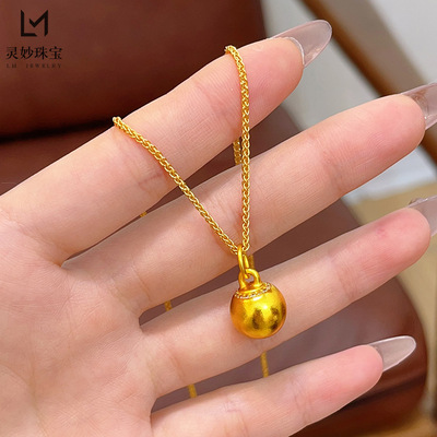 韦雪同款沙金古法点钻小金球吊坠项链有求必应球形锁骨链送女友礼