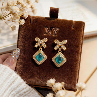 轻奢精致越南沙金蝴蝶结金色项链耳钉沙金蓝锆石蝴蝶结耳钉耳饰