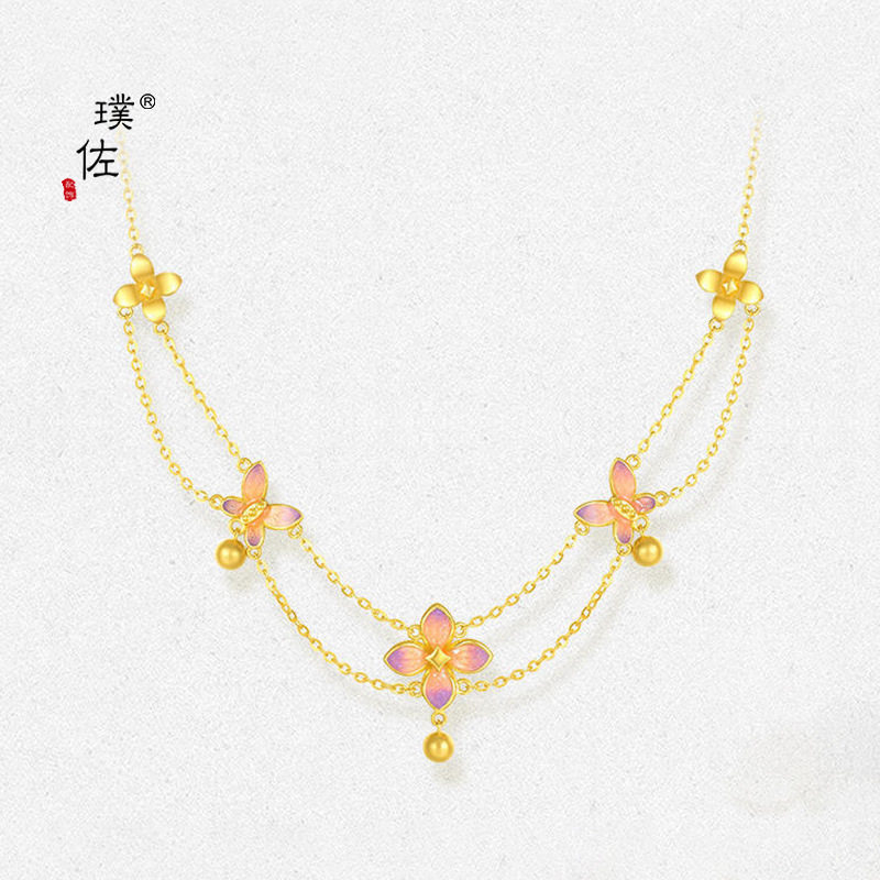 金店同款越南沙金十二花神蝶恋花蝴蝶双层项链多巴胺锁骨链送女友
