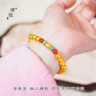 金店同款沙金古法磨砂南瓜珠绿松多宝圆珠手链手串复古时尚