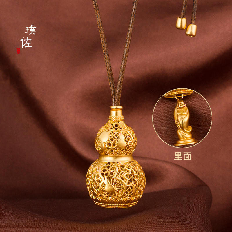 金店同款越南沙金镂空花丝葫芦吊坠福禄寿女款观音弥勒佛项链轻奢