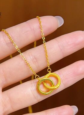 金店同款越南沙金不掉色龙鳞凤羽双扣圆环套链环环相扣锁骨链简约