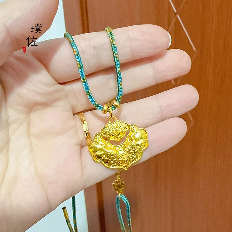 沙金福字锦鲤花毛衣链新中式手工编绳项链流苏毛衣链礼物女配饰