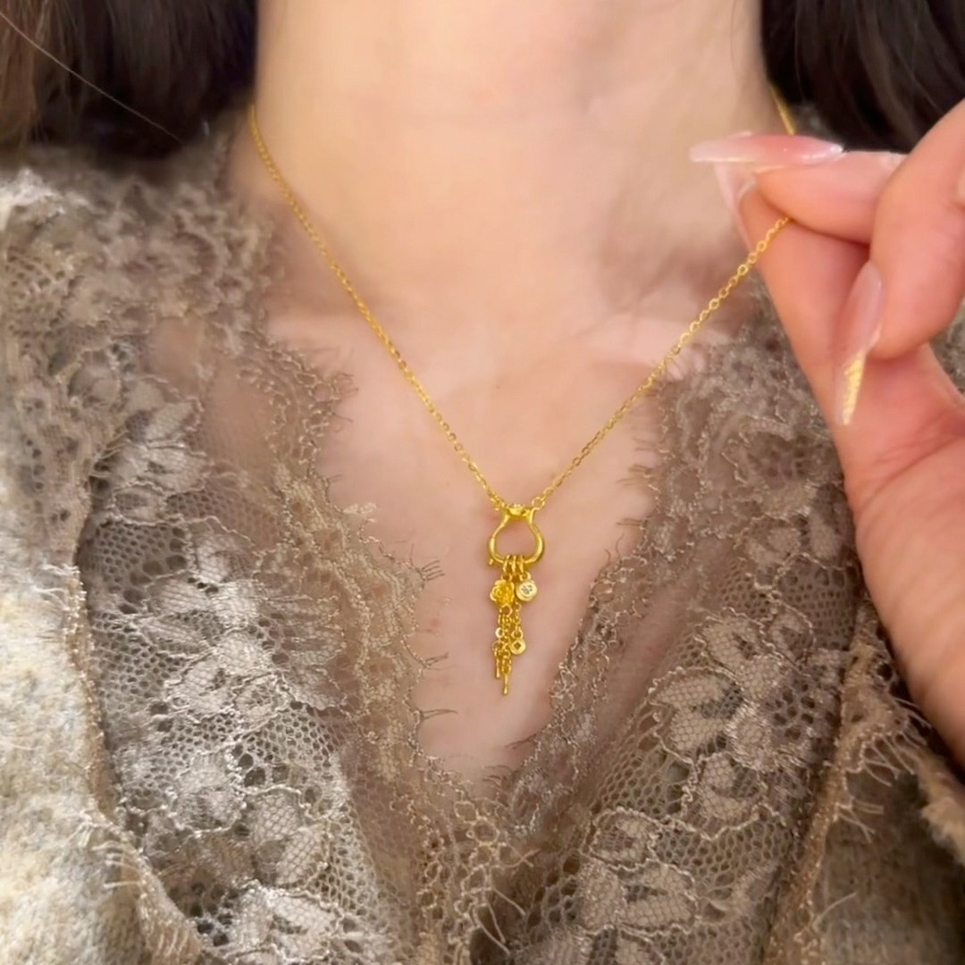 越南沙金三重告白玫瑰流苏锆石项链精致沙金高级感玫瑰花锁骨链