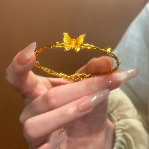 金店款越南沙金999闪亮金丝花蝴蝶缠绕手镯蝶舞香颂开口手链手饰