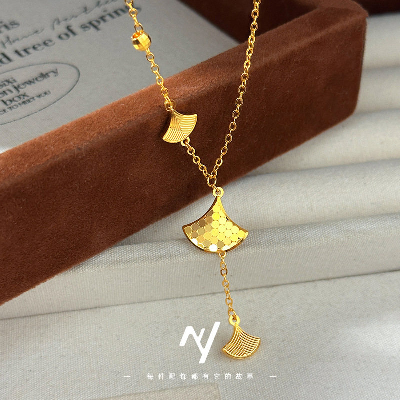 新款越南沙金周家同款2026新款沙金cnc银杏叶小裙摆沙金女款项链