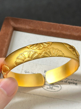 新中式国风越南沙金999不掉色12n大宽面太阳花开口复古手镯送妈妈