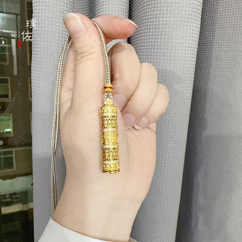 金店同款古法越南沙金镶钻八宝随身金佛吊坠高级感项链送女友轻奢