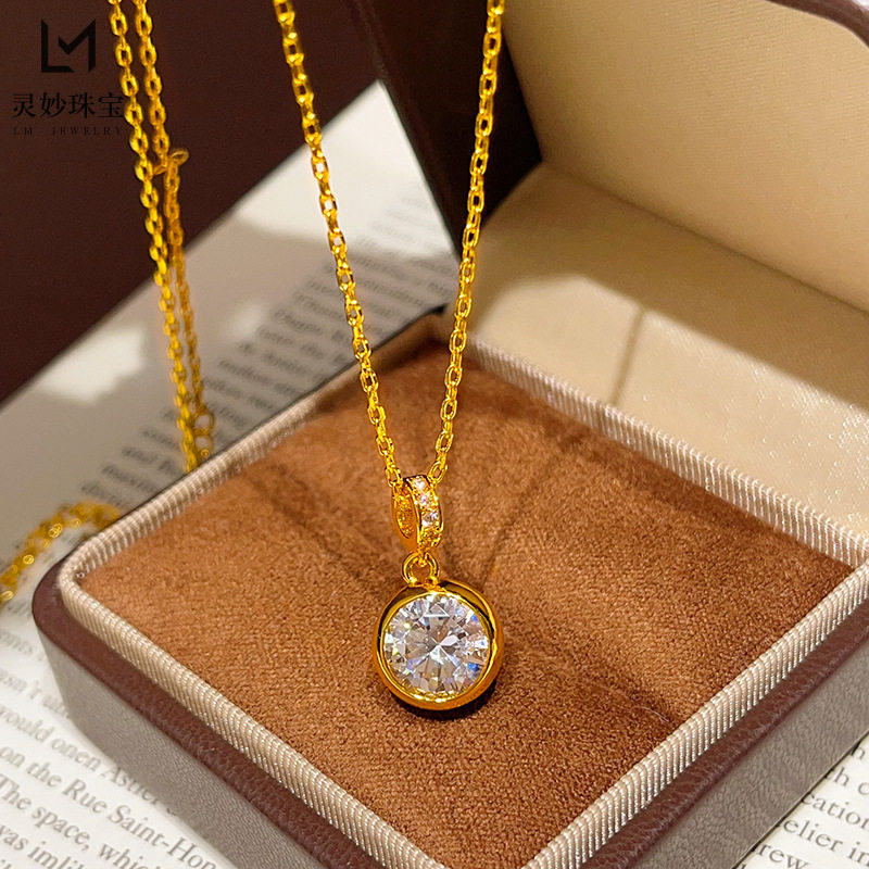 金店款越南沙金不掉色爆闪亮面单钻泡泡圆形吊坠项链时尚仿真金色