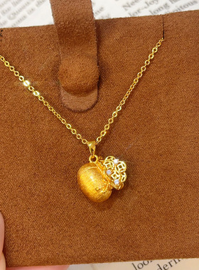 金店同款沙金点钻拉丝铜钱福袋吊坠项链花丝钱袋子锁骨链送女友礼