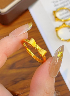 金店同款沙金拉丝爱心蝴蝶结戒指在逃公主指环简约甜美送女友礼物