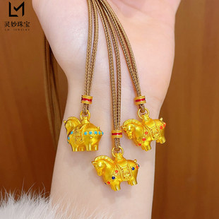 越南沙金999珐琅彩马上有钱唐马吊坠项链实心生肖小马挂坠国风女