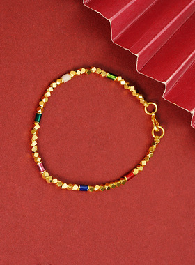 越南沙金方糖手链小众设计感珐琅彩色串珠筒倒角方粒气质饰品手饰