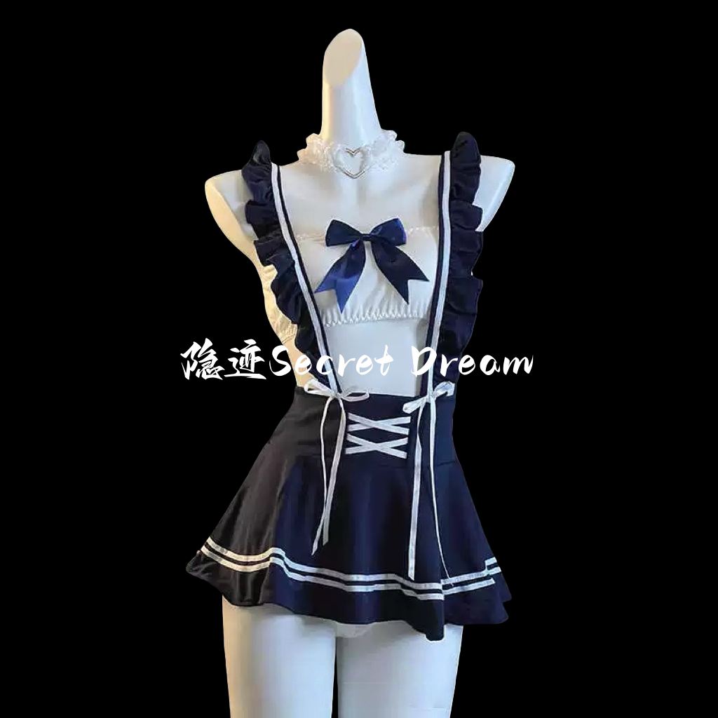 隐迹性感蝴蝶结抹胸吊带超短裙学生装清纯露背cos女仆制服套装