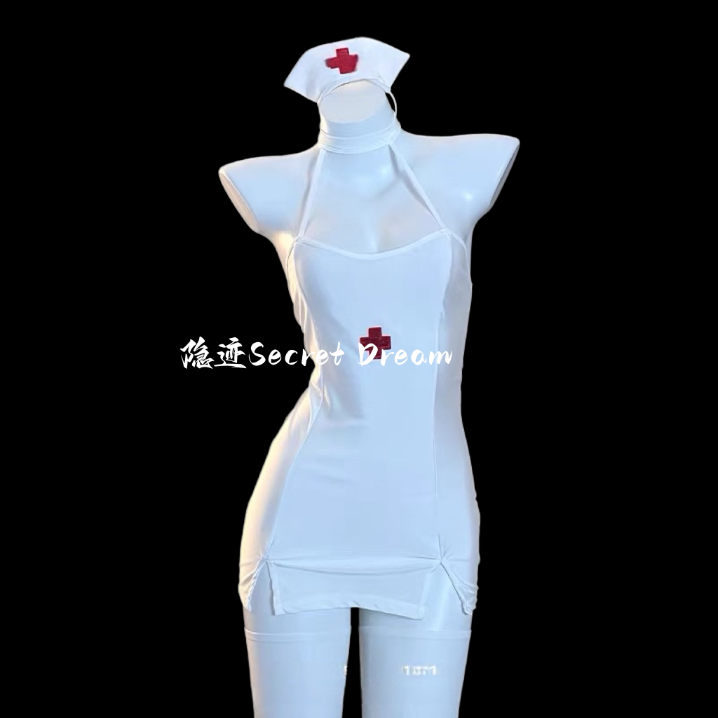 隐迹性感诱惑甜蜜小护士制服女新款纯欲辣妹镂空露背开叉短裙qqny