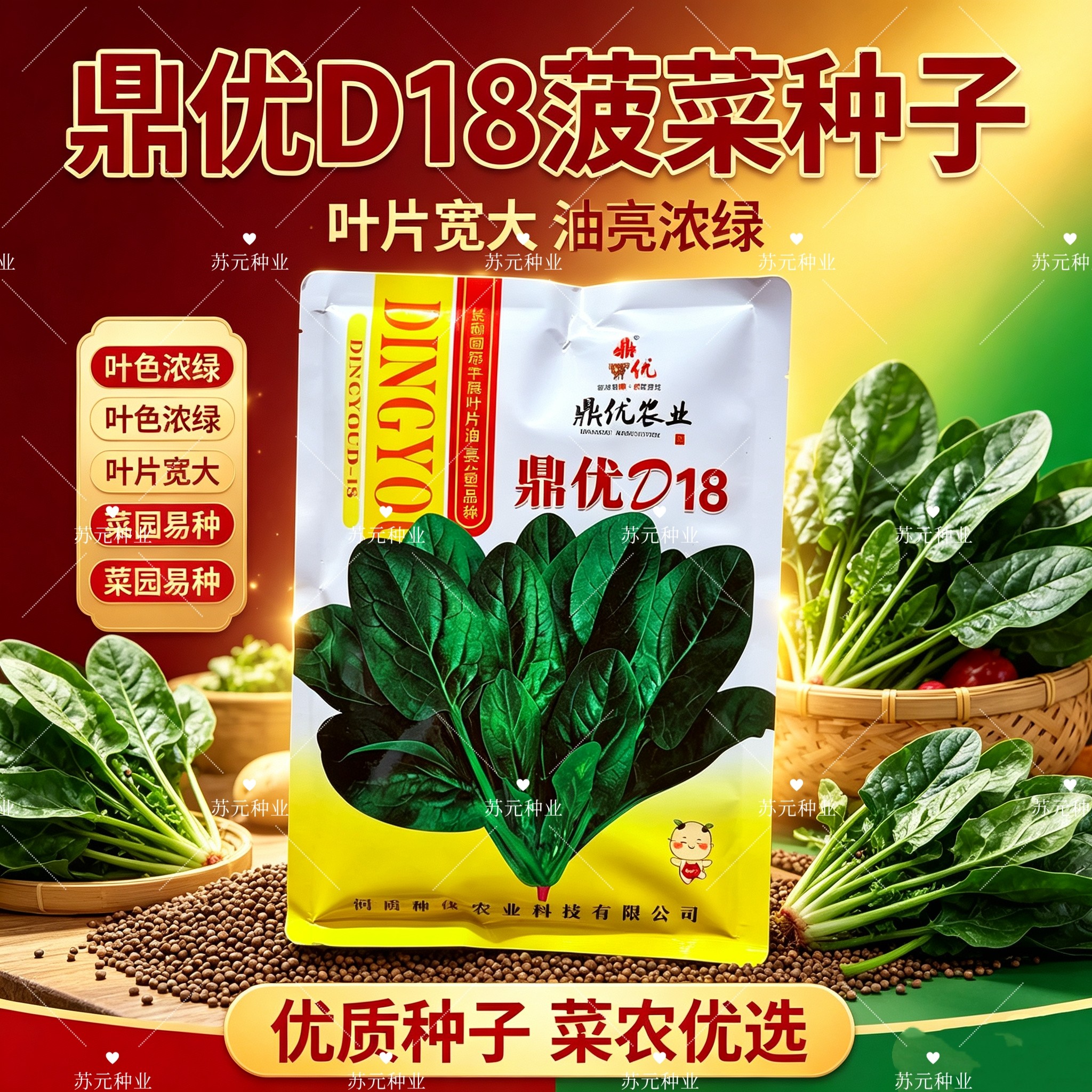 鼎优D18中早熟圆叶菠菜种子叶色浓绿光亮耐热耐寒大田专用种子