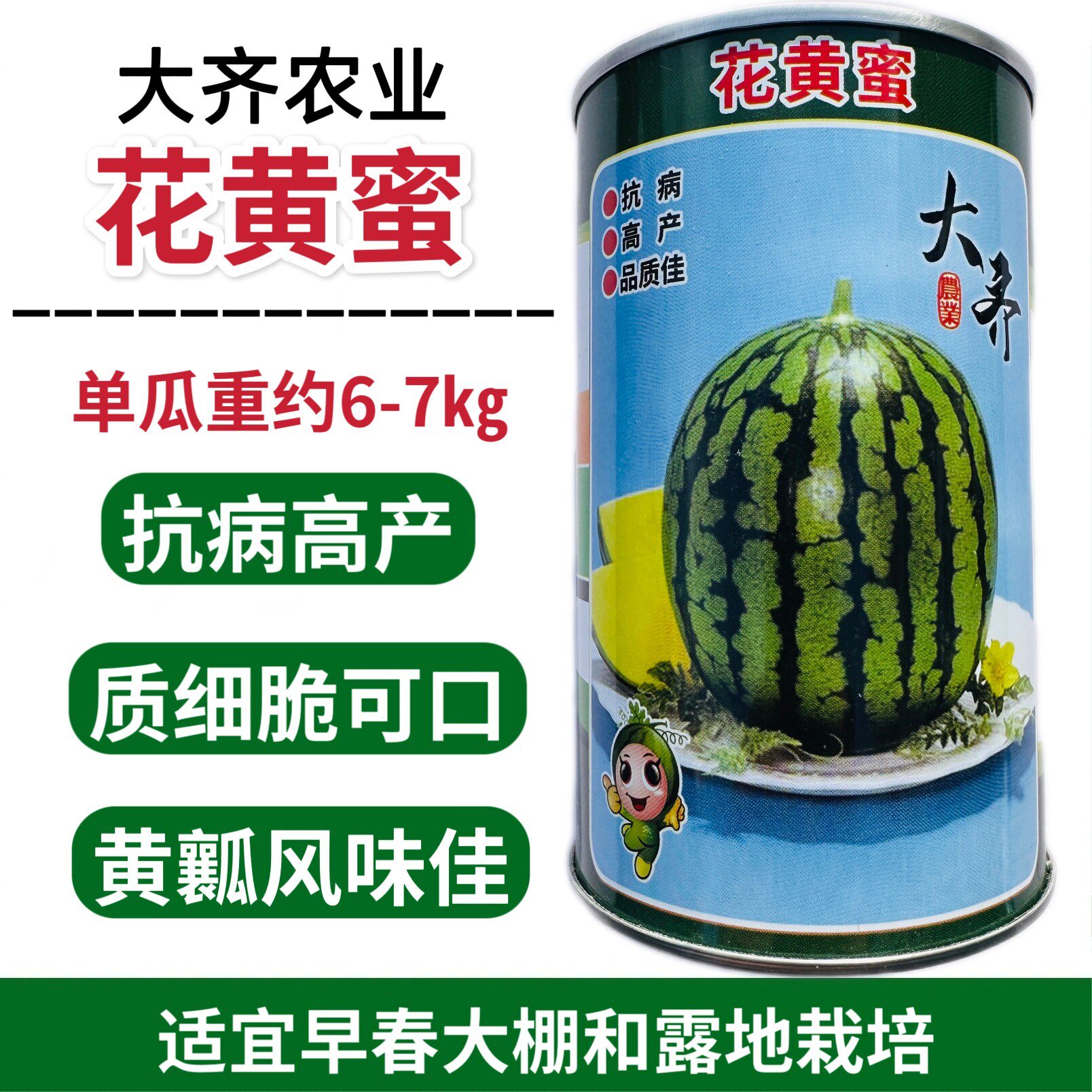花黄蜜西瓜种子早熟圆球形花皮黄瓤西瓜种籽易坐果耐裂糖度高