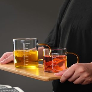 微波炉厨房茶杯耐热家用水杯早餐杯牛奶杯玻璃加厚刻度杯子烘焙杯