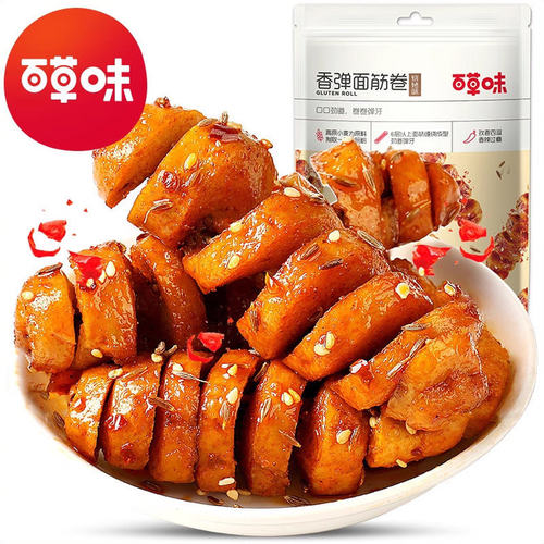 百草-味香弹面筋卷135g*10烧烤味休闲怀旧零食卤味豆干豆腐干素食