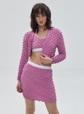 M3C欧美风v领长袖开衫上衣修身吊带短款半身裙气质街头时尚套装