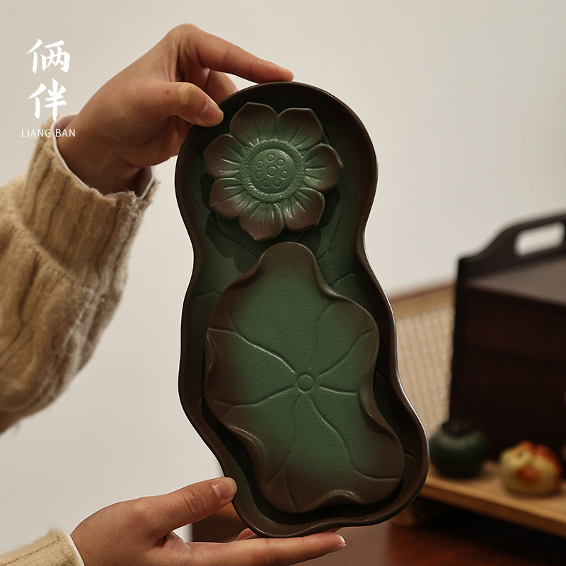2025新中式复古创意家用窑变干泡盘泡茶盘一人用小型功夫茶具茶台