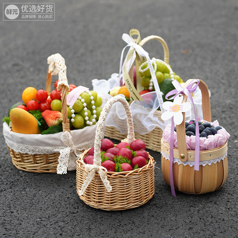 创意田园柳编手提小果蓝鲜花篮插花篮伴手礼家居装饰礼品手办篮子