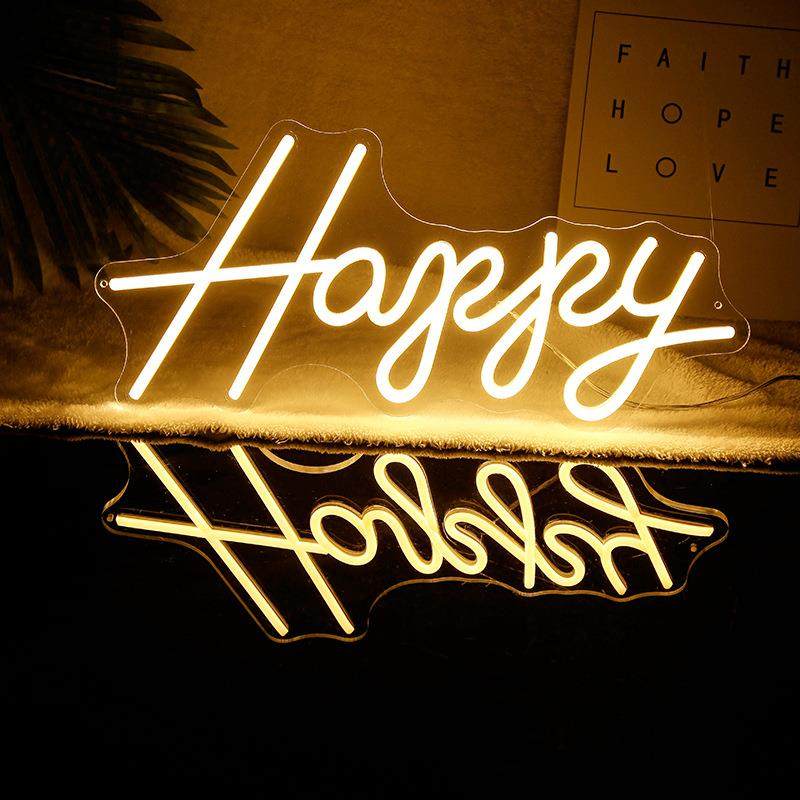 热卖led霓虹灯广告牌happy造型发光灯装饰字母广告字招牌