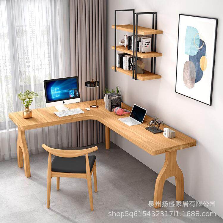 北欧实木转角书架书桌椅组合家用拐角L型学习桌角落电脑桌小户型