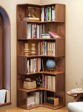 实木转角书架落地置物架现代简约家用客厅墙角储物柜卧室简约书柜