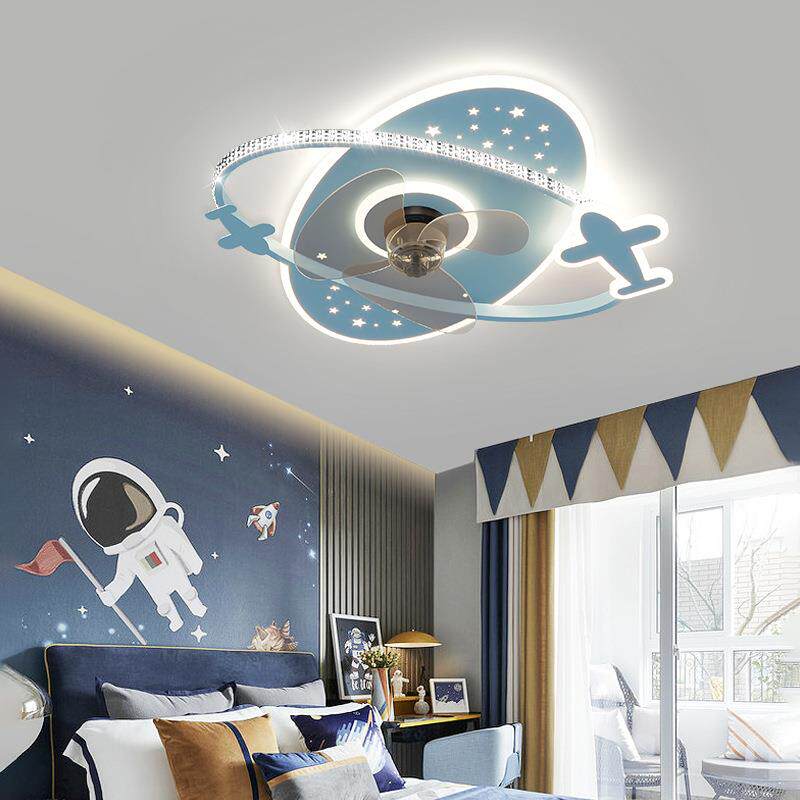 简约现代卧室吊扇灯儿童房灯网红创意个性男孩女孩卡通飞机风扇灯